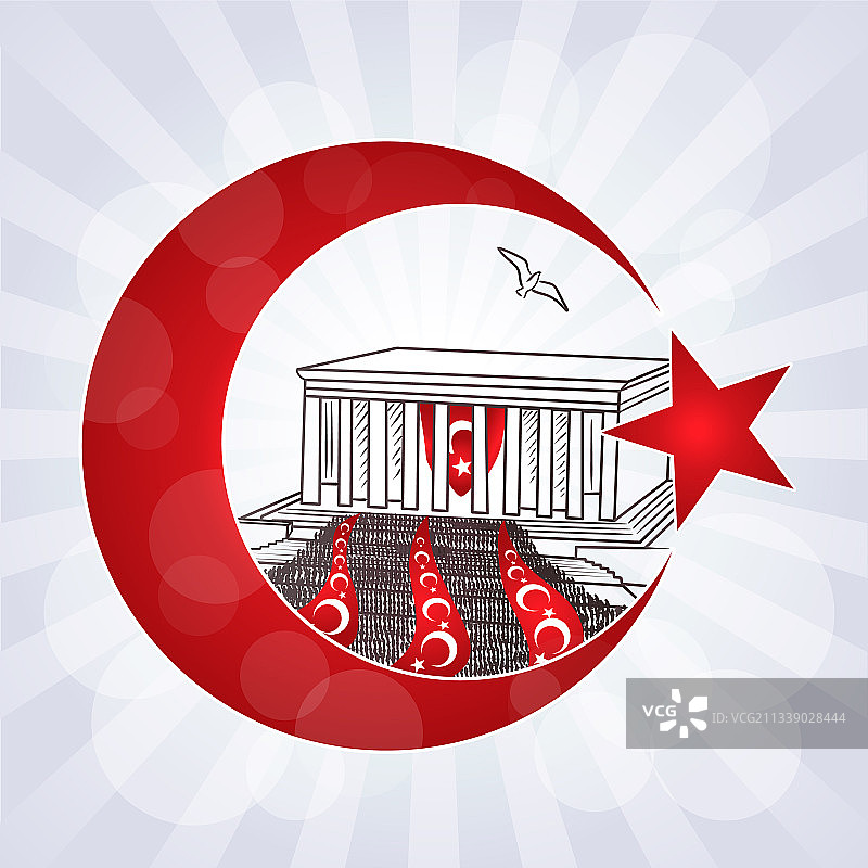 阿塔图尔克陵墓和土耳其国旗图片素材