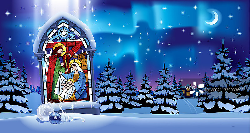 发光圣诞彩绘玻璃窗图片素材