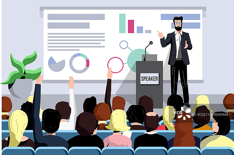 商务研讨会演讲者在前方演讲图片素材