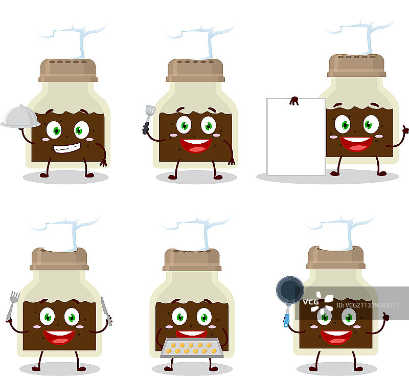 卡通黑胡椒瓶与各种厨师图片素材