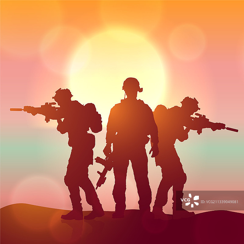 日出时士兵的轮廓图片素材