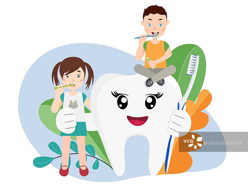 卡通儿童刷牙牙齿护理图片素材
