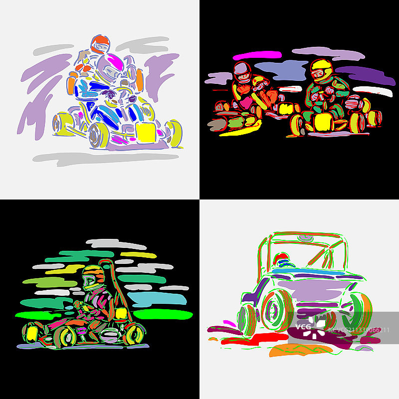 水彩速写风格的赛车图片素材