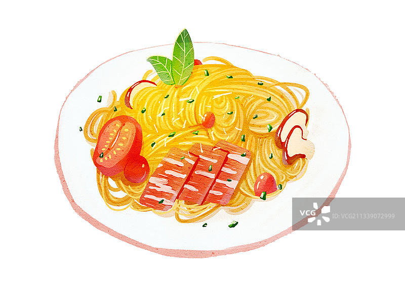 手绘培根意大利面图片素材