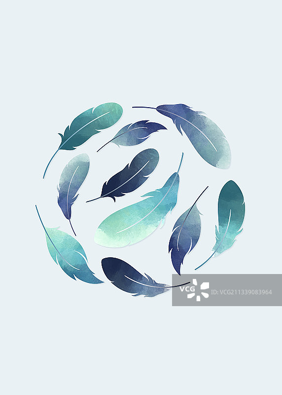 蓝色漂浮羽毛图片素材