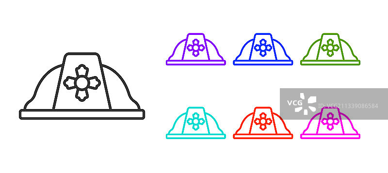 黑色线条消防员头盔或消防帽图标图片素材