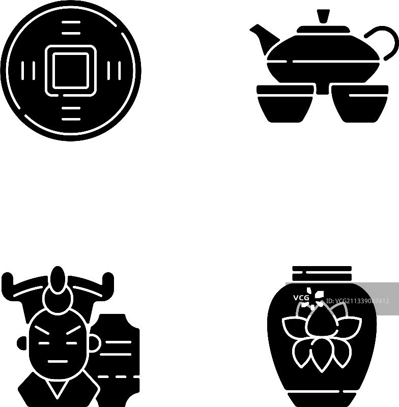 亚洲黑色字形图标集（白色背景）图片素材