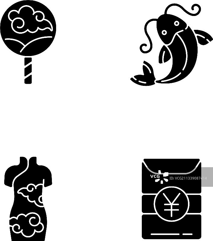 白色背景上的亚洲传统黑色轮廓图标图片素材