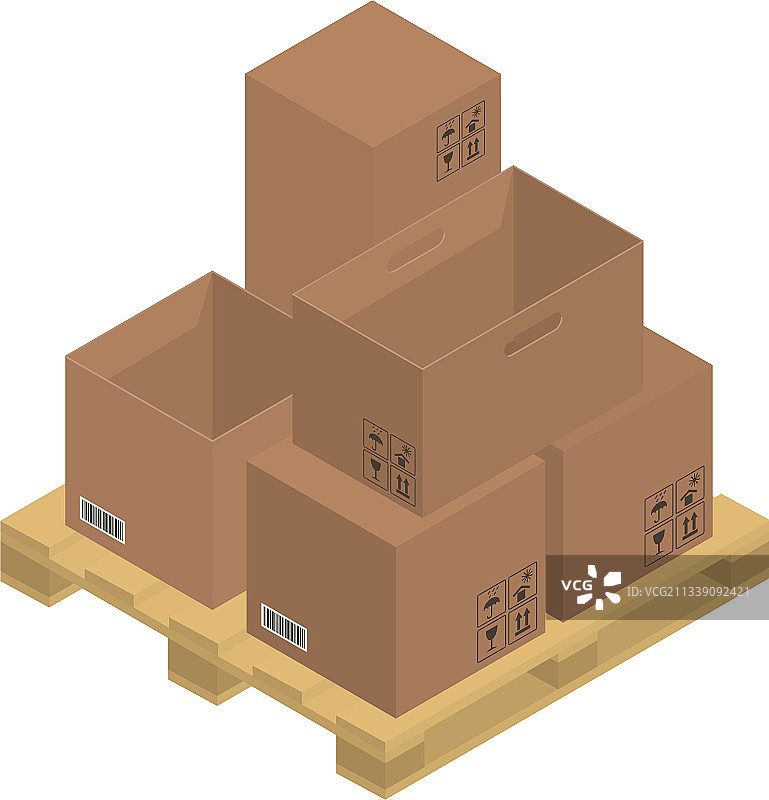 木制托盘上的纸板棕色箱子图片素材