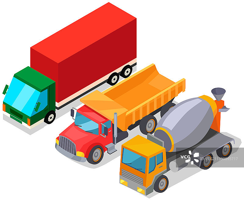 封闭式拖车混凝土搅拌机和自卸车图片素材