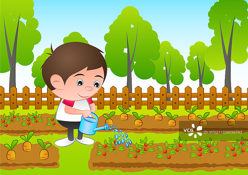 水生植物旁的卡通泡泡头男孩图片素材