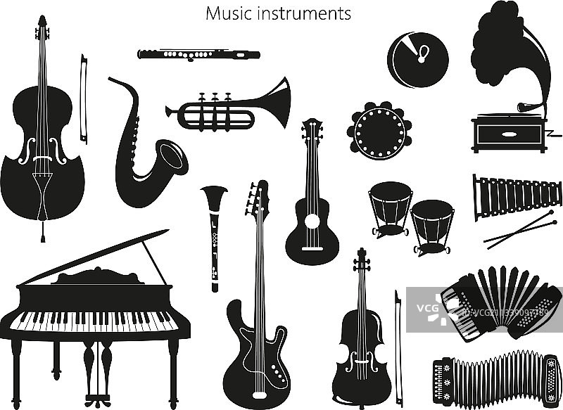 白色背景上的乐器图片素材