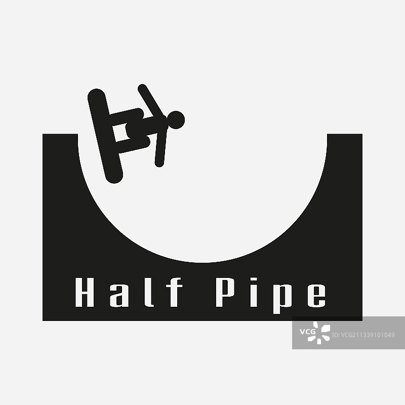 扁平风格图标：U型滑板场地与滑雪者图片素材