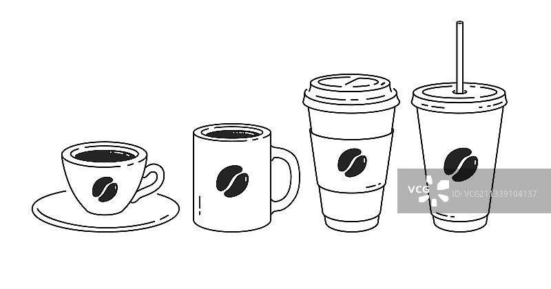 线条艺术咖啡杯套装图片素材