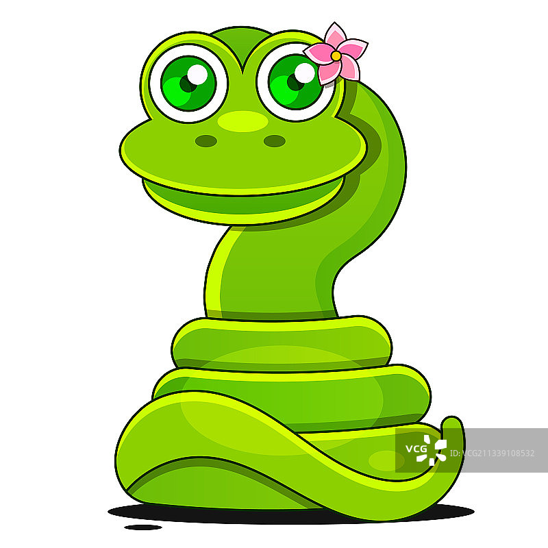 漫画中用于印刷的绿色趣味蛇标志图片素材