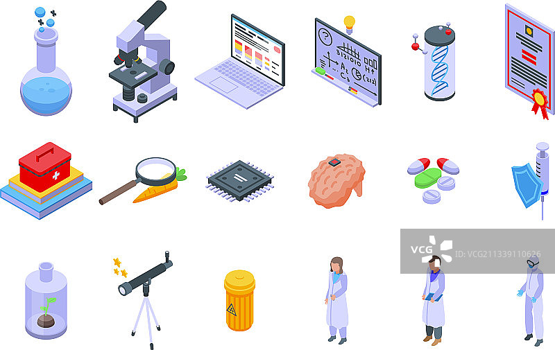 科研科学家等距风格图标图片素材