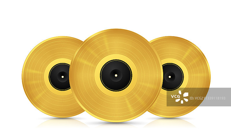 三个金色音乐黑胶唱片图像图片素材