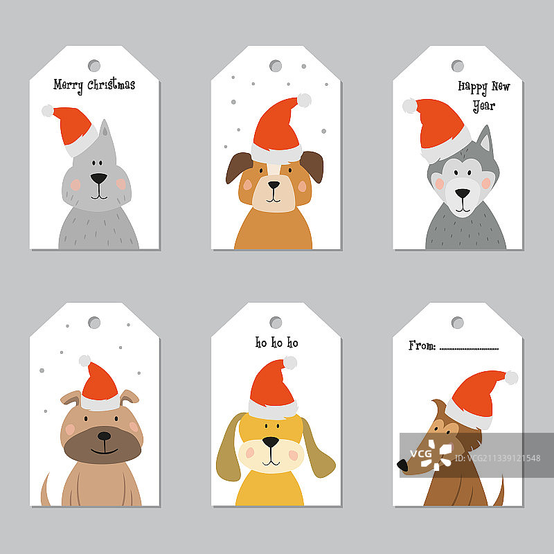 卡通狗圣诞节标签套装图片素材