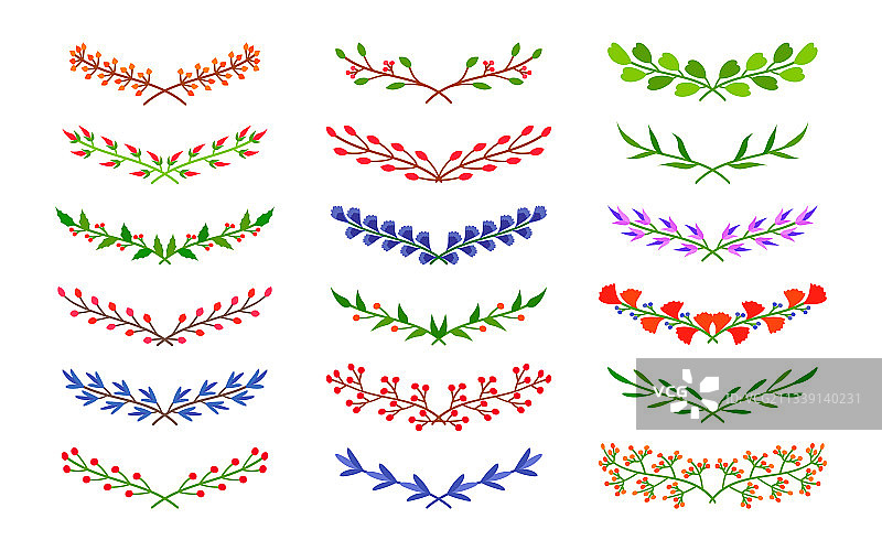 彩色半圆形树枝边框套装图片素材