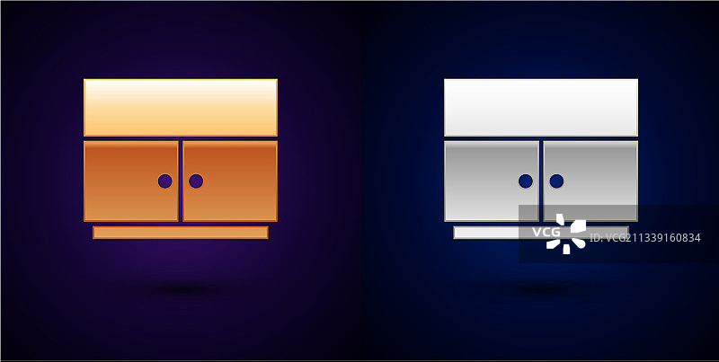 金色和银色衣柜图标，黑色背景。图片素材