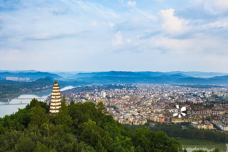 四川省南充市阆中白塔古建筑航拍图图片素材