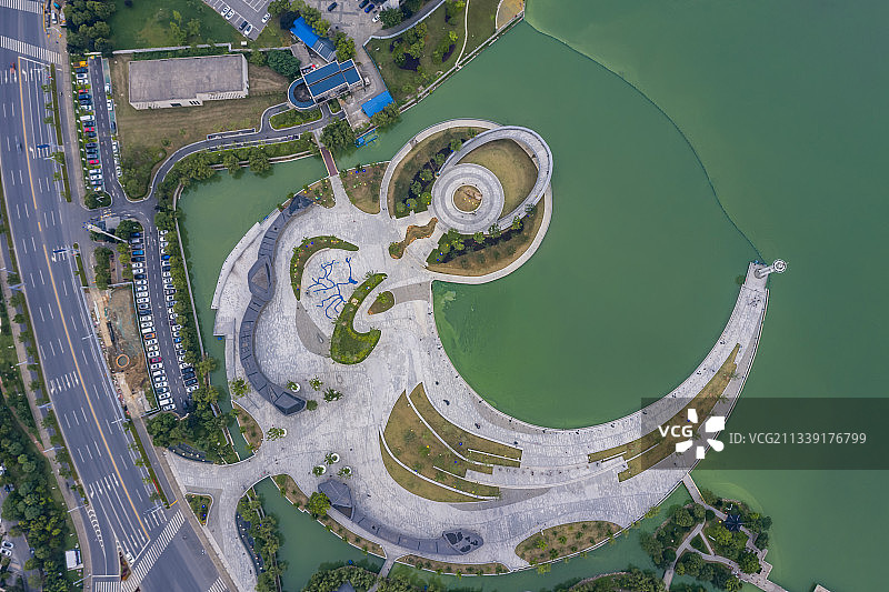 苏州相城区春申湖公园航拍图片素材