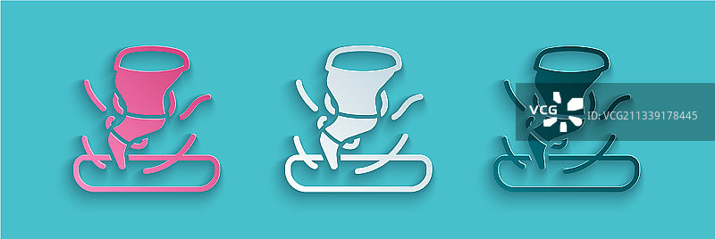 蓝色背景上的剪纸龙卷风图标图片素材