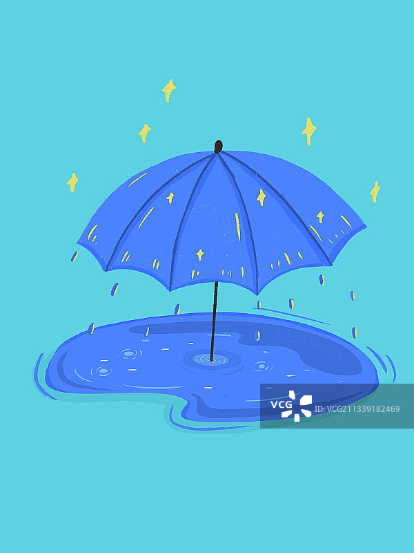 地面雨后形成的蓝色水坑中升起一把雨伞图片素材