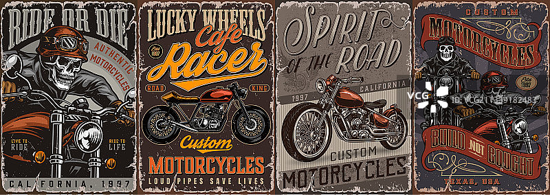 复古摩托车彩色海报图片素材