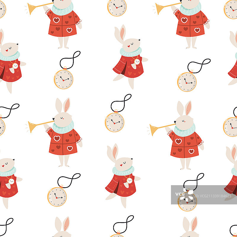 爱丽丝梦游仙境元素无缝图案图片素材