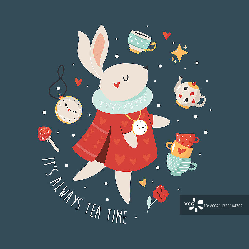 爱丽丝梦游仙境中的彩色兔子图片素材