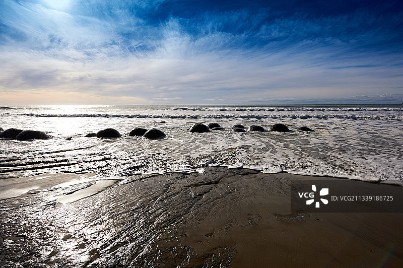 新西兰南岛，摩拉基圆石海滩图片素材