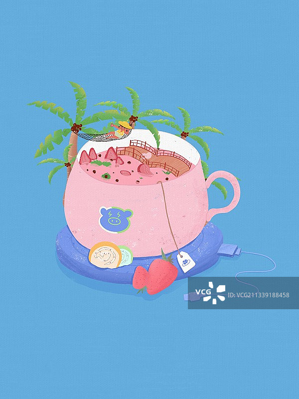 创意水果草莓味奶茶夏天冷饮插画图片素材