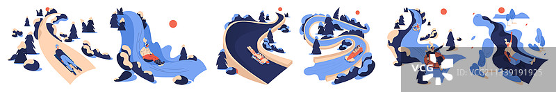 蓝色雪景人物滑雪合集图片素材
