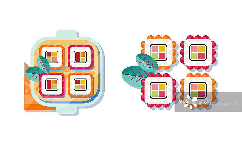 盘中寿司扁平图标合集图片素材