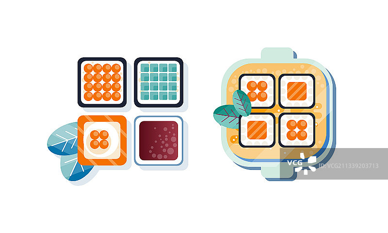 盘中寿司扁平图标合集图片素材