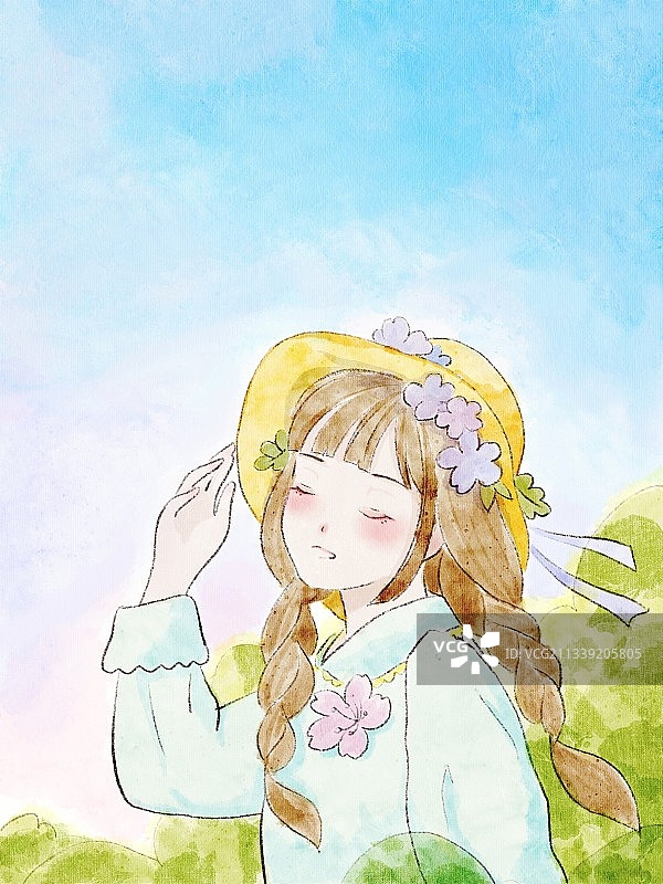 戴遮阳帽的少女图片素材
