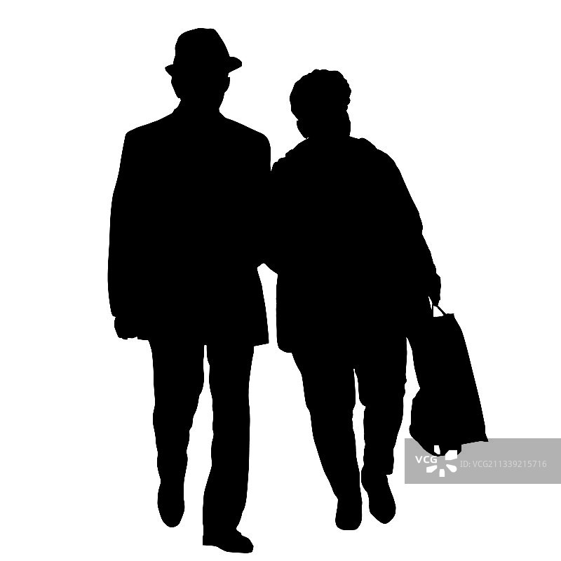 白色背景上的老年夫妇剪影图片素材