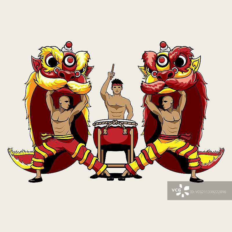 舞狮者和鼓手图片素材