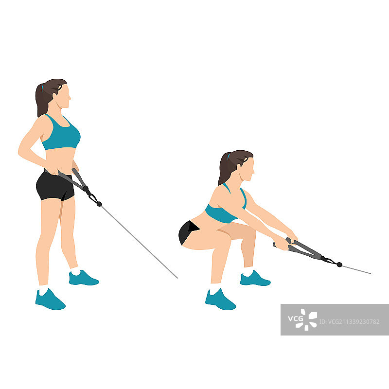 女人做钢索深蹲划船运动图片素材