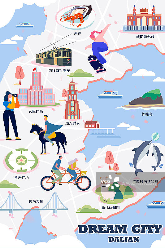 手绘地图——梦想城市大连图片素材