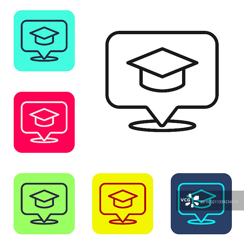 黑色线条毕业帽在语音气泡中图标图片素材