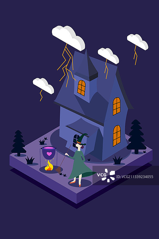 2.5D插画——每个女孩都是公主，无论在阁楼还是城堡里图片素材