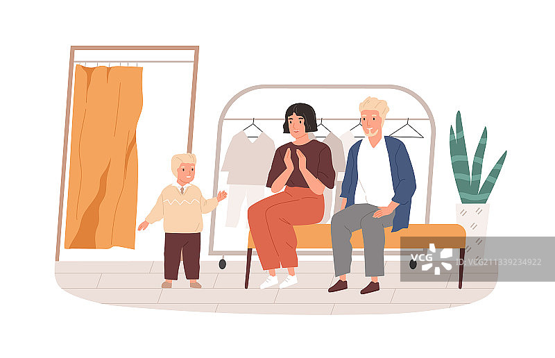 父母和孩子挑选购买服装图片素材