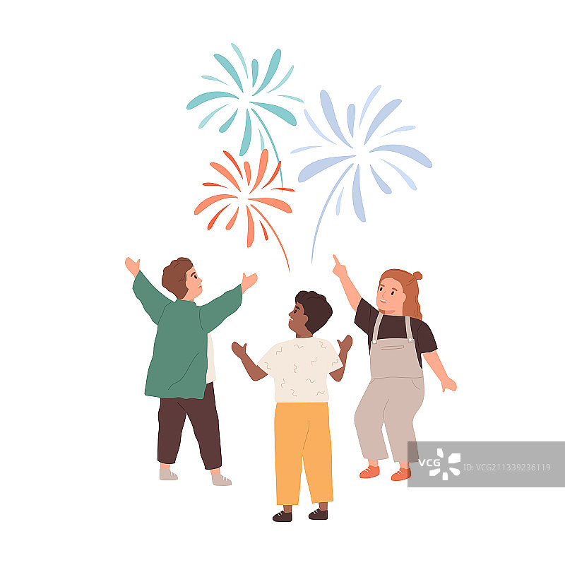 孩子们观看节日烟花图片素材