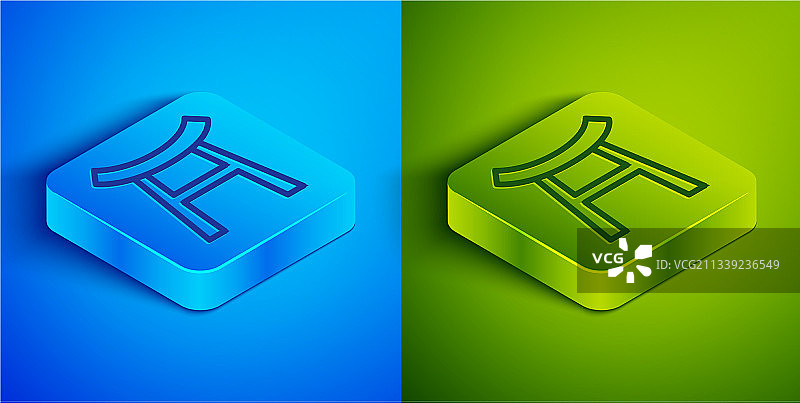 2.5D线条日式门图标，蓝色背景图片素材