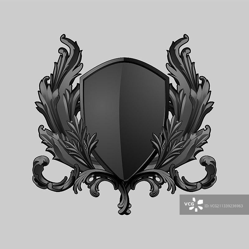 黑色巴洛克盾牌元素图片素材