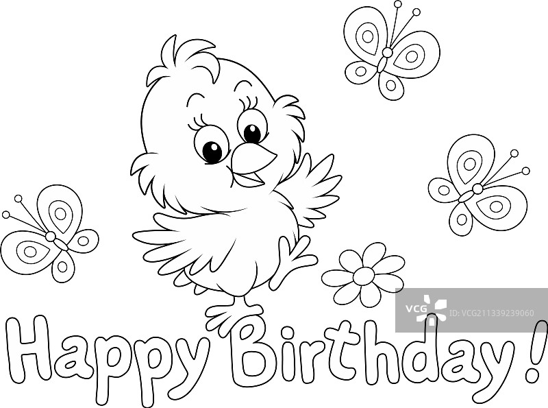 带快乐小鸡的生日贺卡图片素材