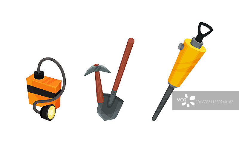 带镐和铲的采矿工业工具图片素材