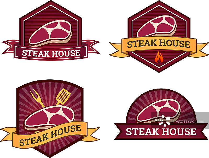 牛排餐厅Logo模板套装图片素材